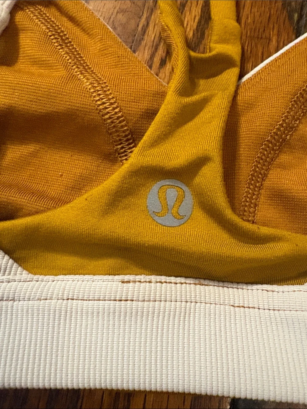 🎉lululemon athletica Mustard Yellow with White V-Neck Sports Bra!